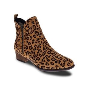 Revere Shoes Brown Siena Leather Ankle Boot Women Size 6 Wide Leopard Print NEW